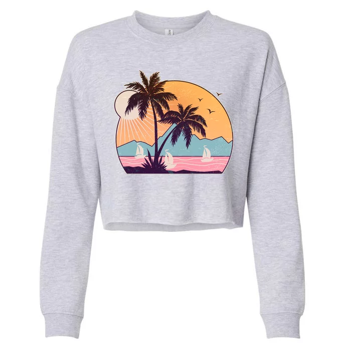 Vintage Summer Beach Emblem Cropped Pullover Crew