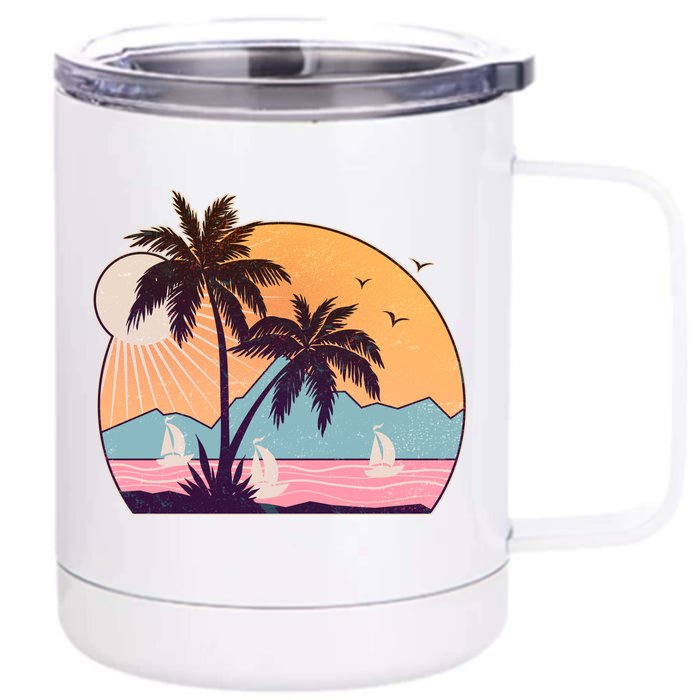 Vintage Summer Beach Emblem Front & Back 12oz Stainless Steel Tumbler Cup