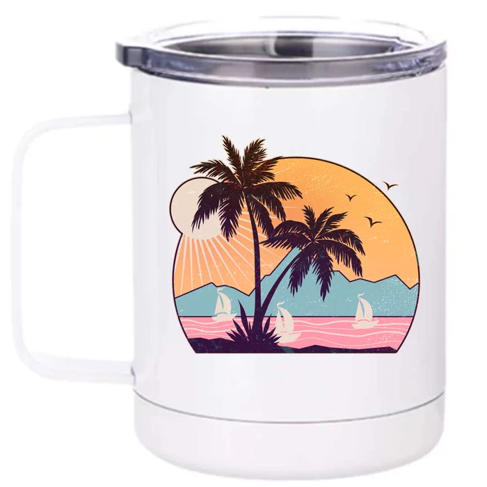 Vintage Summer Beach Emblem Front & Back 12oz Stainless Steel Tumbler Cup