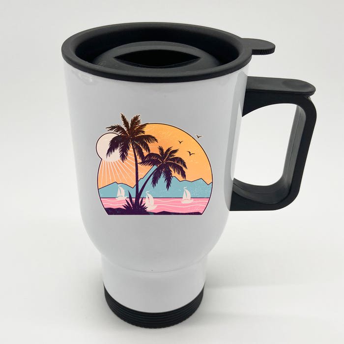 Vintage Summer Beach Emblem Front & Back Stainless Steel Travel Mug