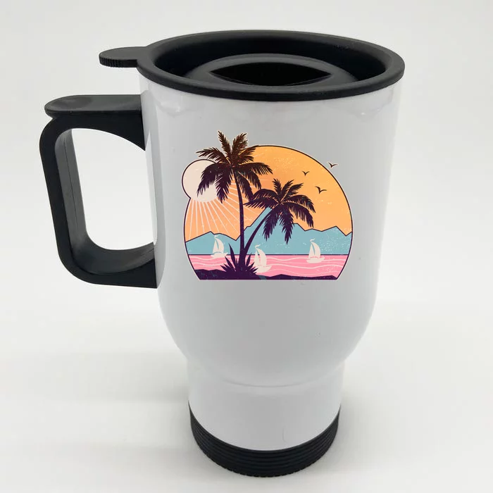 Vintage Summer Beach Emblem Front & Back Stainless Steel Travel Mug