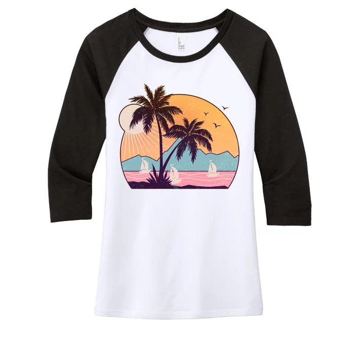 Vintage Summer Beach Emblem Women's Tri-Blend 3/4-Sleeve Raglan Shirt