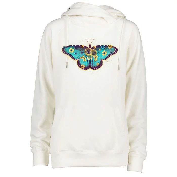 Vintage Summer Flower Floral Butterfly Womens Funnel Neck Pullover Hood