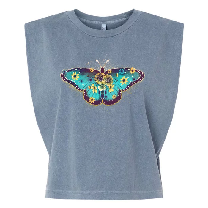 Vintage Summer Flower Floral Butterfly Garment-Dyed Women's Muscle Tee