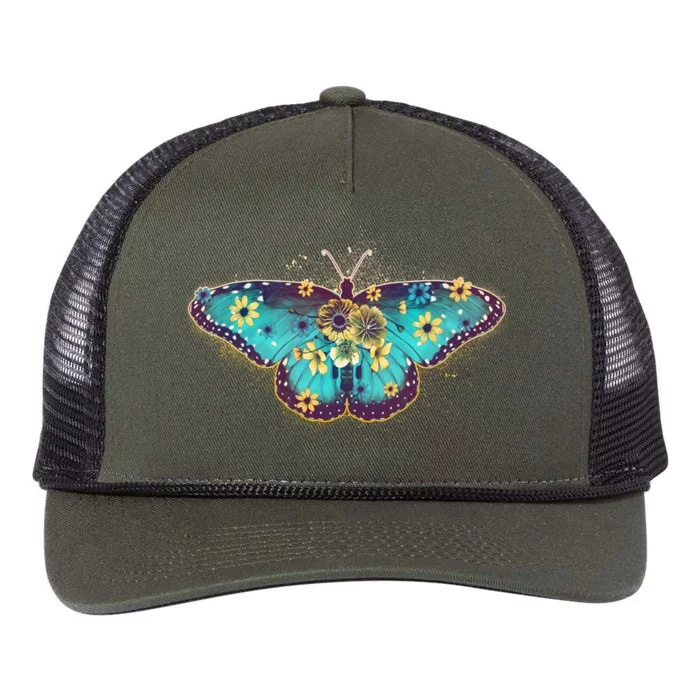 Vintage Summer Flower Floral Butterfly Retro Rope Trucker Hat Cap