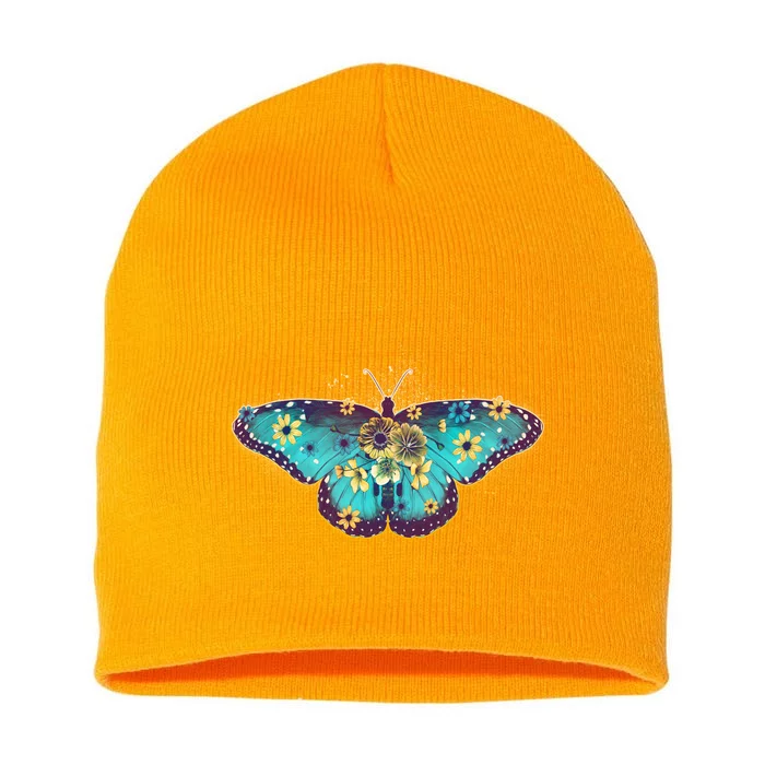 Vintage Summer Flower Floral Butterfly Short Acrylic Beanie