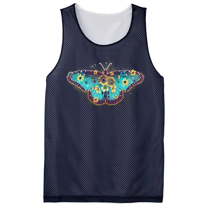 Vintage Summer Flower Floral Butterfly Mesh Reversible Basketball Jersey Tank