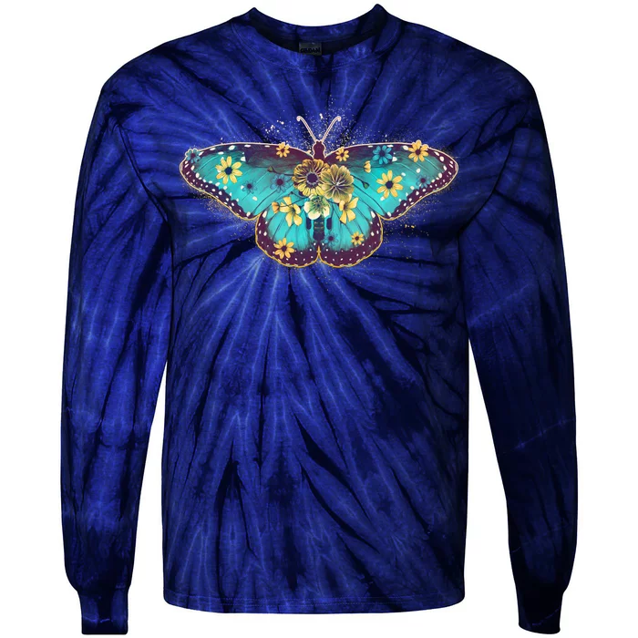 Vintage Summer Flower Floral Butterfly Tie-Dye Long Sleeve Shirt