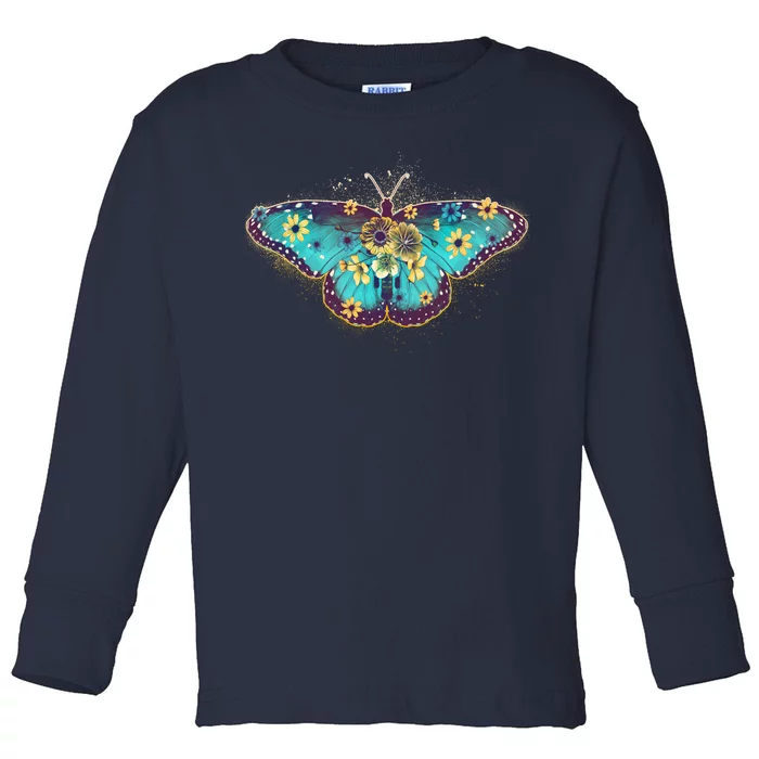 Vintage Summer Flower Floral Butterfly Toddler Long Sleeve Shirt