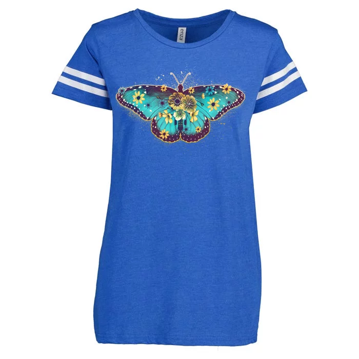 Vintage Summer Flower Floral Butterfly Enza Ladies Jersey Football T-Shirt