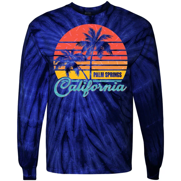 Vintage Sun Palm Trees Palm Springs California Tie-Dye Long Sleeve Shirt