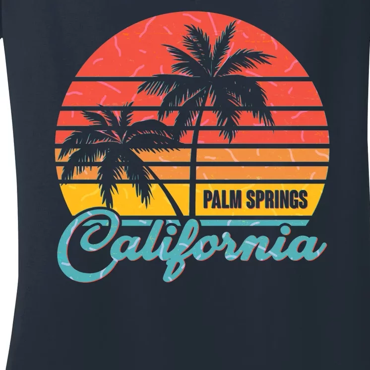 Vintage Sun Palm Trees Palm Springs California Women's V-Neck T-Shirt