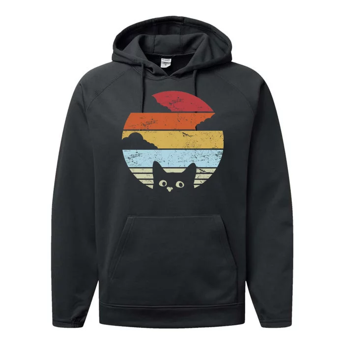 Vintage Sunset Cat Performance Fleece Hoodie