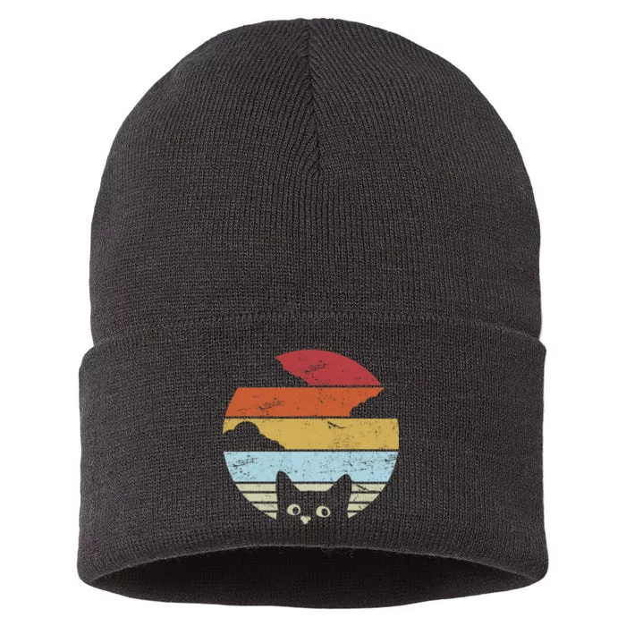 Vintage Sunset Cat Sustainable Knit Beanie