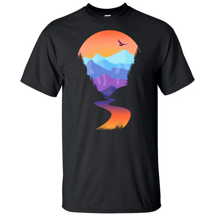 Vintage Sunset Mountain River Tall T-Shirt