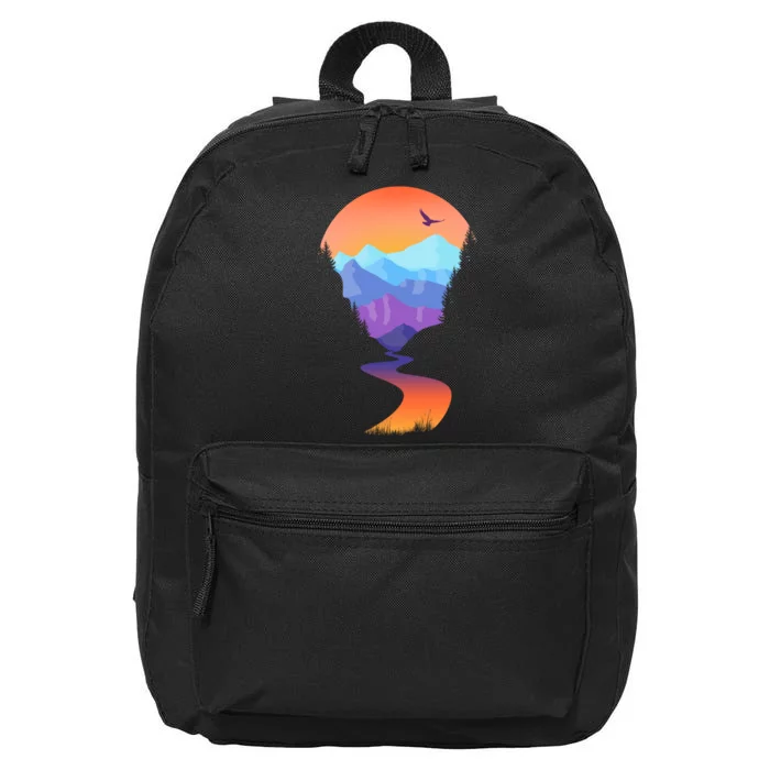 Vintage Sunset Mountain River 16 in Basic Backpack