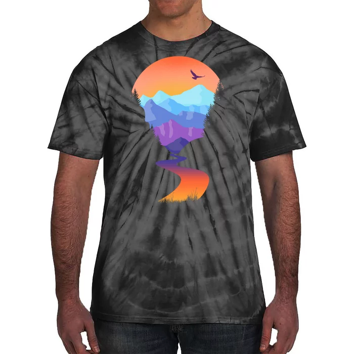 Vintage Sunset Mountain River Tie-Dye T-Shirt