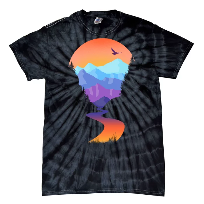 Vintage Sunset Mountain River Tie-Dye T-Shirt