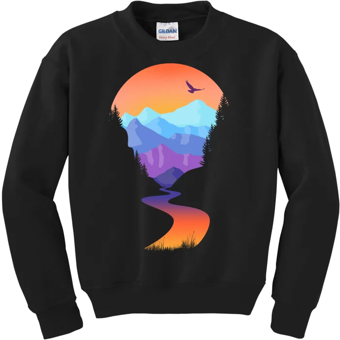 Vintage Sunset Mountain River Kids Sweatshirt