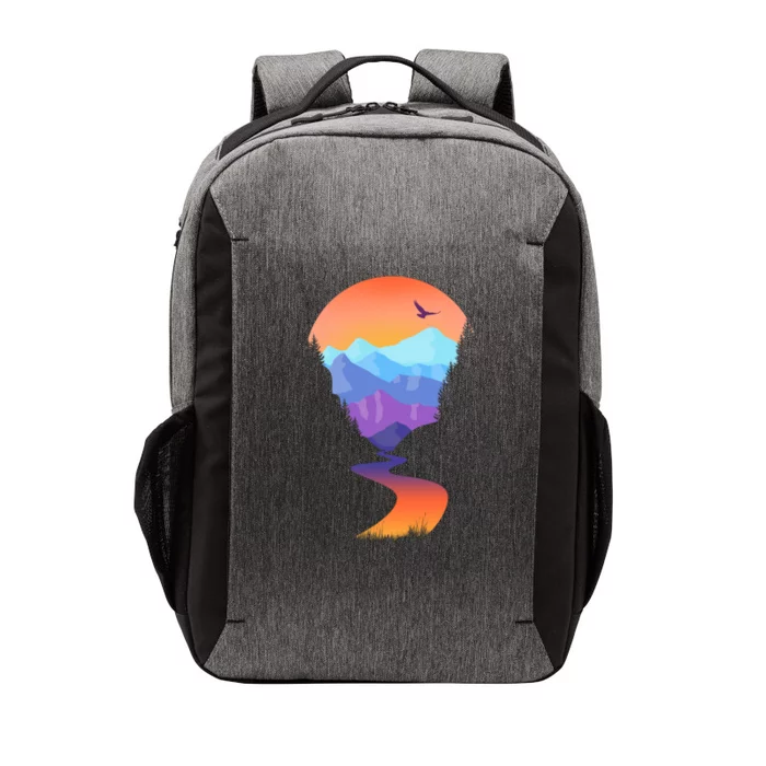 Vintage Sunset Mountain River Vector Backpack