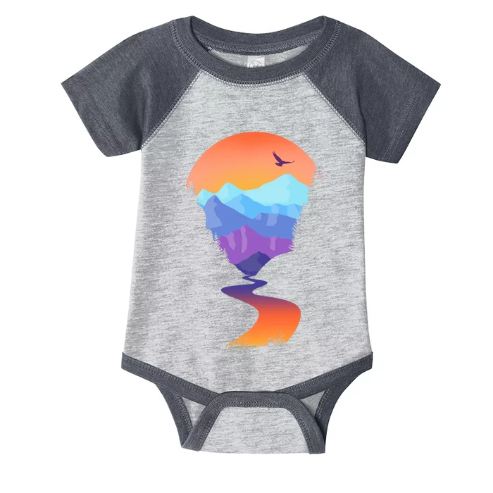 Vintage Sunset Mountain River Infant Baby Jersey Bodysuit