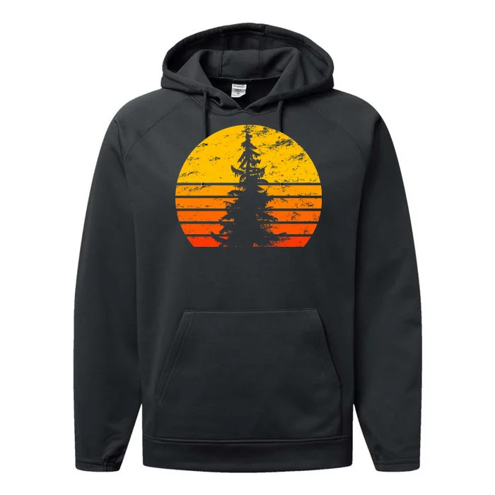 Vintage Sunset Tree Performance Fleece Hoodie