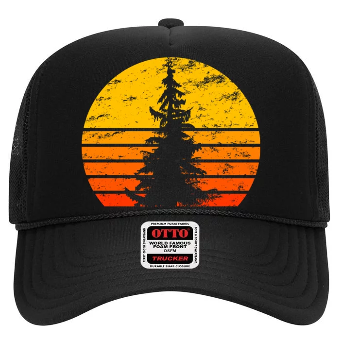 Vintage Sunset Tree High Crown Mesh Trucker Hat