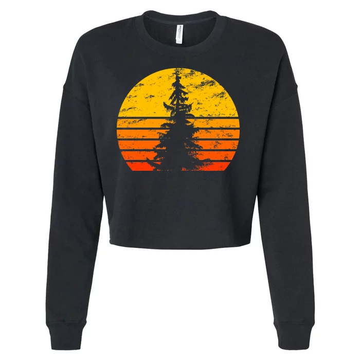 Vintage Sunset Tree Cropped Pullover Crew