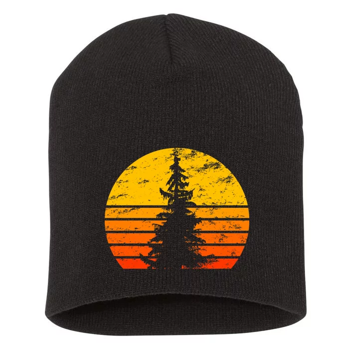 Vintage Sunset Tree Short Acrylic Beanie