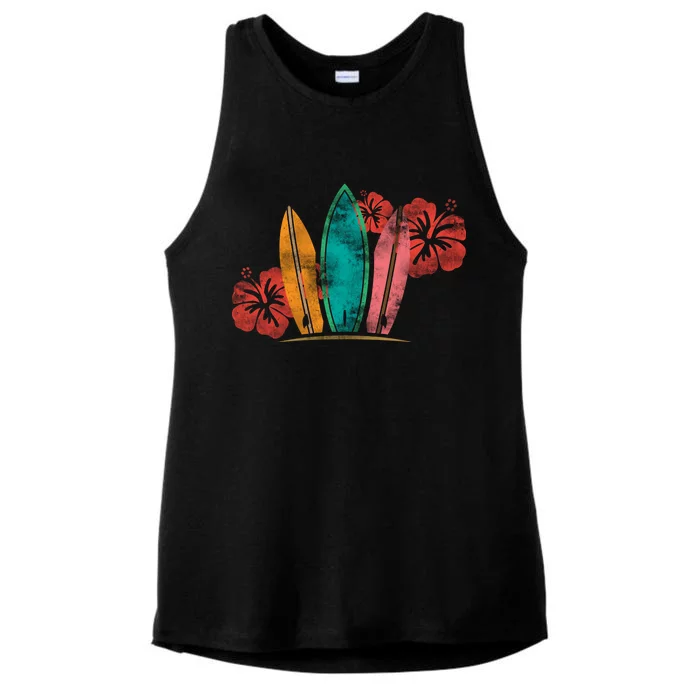 Vintage Surfing Emblem Ladies Tri-Blend Wicking Tank