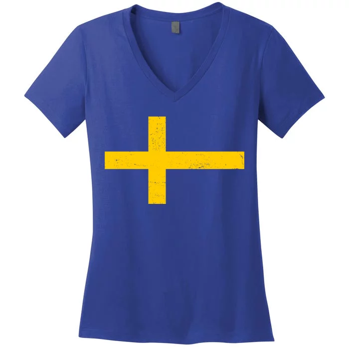 Vintage Swedish Flag Women's V-Neck T-Shirt