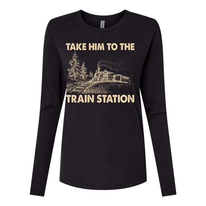 Vintage Take Him To the Train Station Womens Cotton Relaxed Long Sleeve T-Shirt