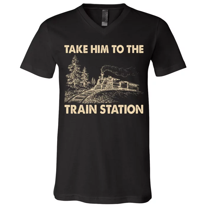 Vintage Take Him To the Train Station V-Neck T-Shirt