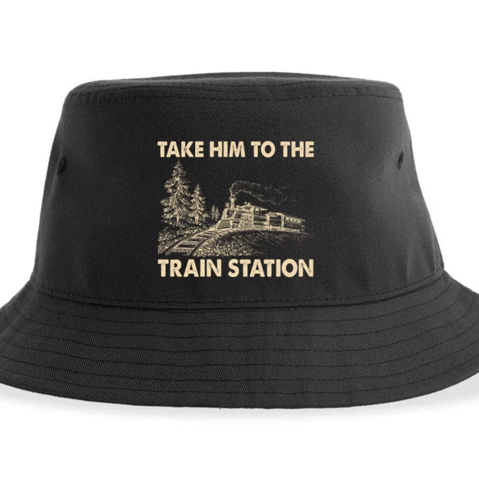 Vintage Take Him To the Train Station Sustainable Bucket Hat