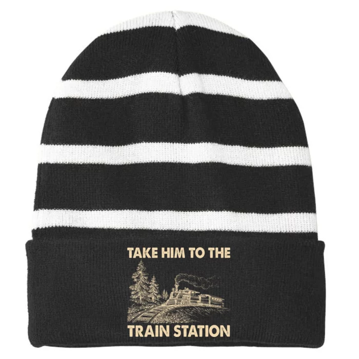 Vintage Take Him To the Train Station Striped Beanie with Solid Band