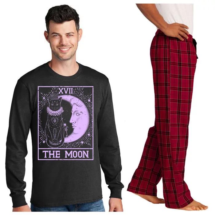 Vintage Tarot Card XVII The Moon Black Cat Long Sleeve Pajama Set