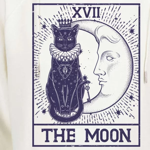 Vintage Tarot Card XVII The Moon Black Cat Womens Funnel Neck Pullover Hood