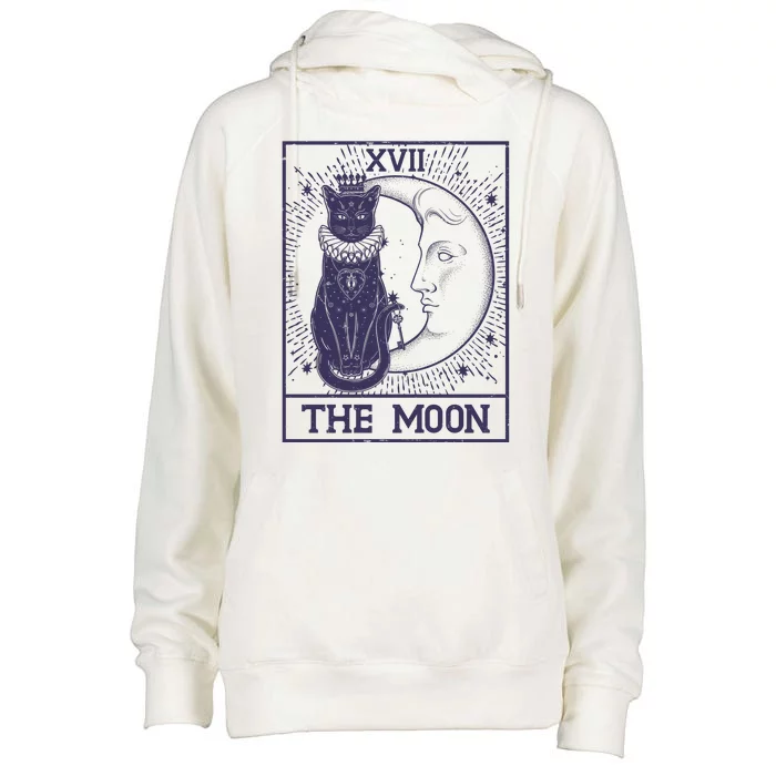 Vintage Tarot Card XVII The Moon Black Cat Womens Funnel Neck Pullover Hood