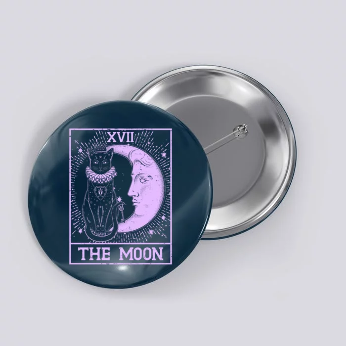 Vintage Tarot Card XVII The Moon Black Cat Button