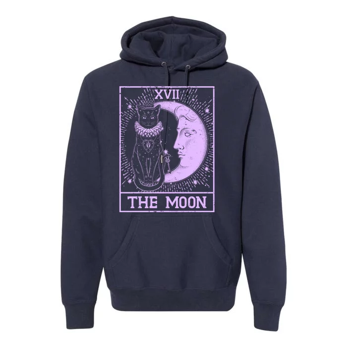 Vintage Tarot Card XVII The Moon Black Cat Premium Hoodie