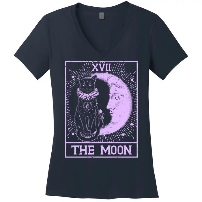 Vintage Tarot Card XVII The Moon Black Cat Women's V-Neck T-Shirt