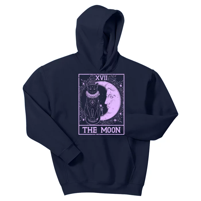 Vintage Tarot Card XVII The Moon Black Cat Kids Hoodie