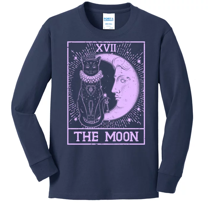 Vintage Tarot Card XVII The Moon Black Cat Kids Long Sleeve Shirt