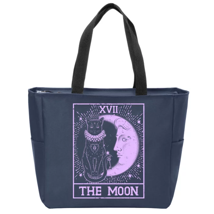 Vintage Tarot Card XVII The Moon Black Cat Zip Tote Bag