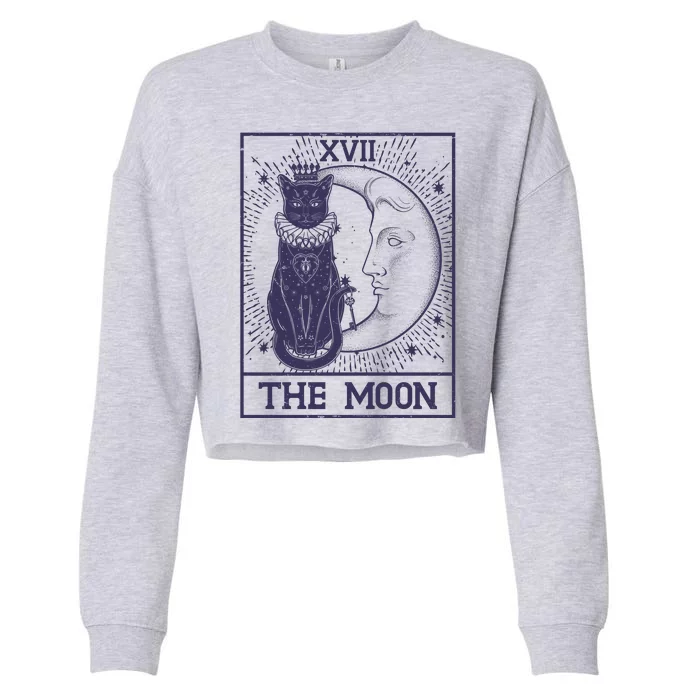 Vintage Tarot Card XVII The Moon Black Cat Cropped Pullover Crew