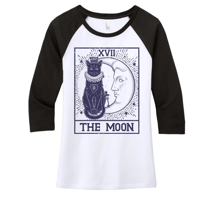 Vintage Tarot Card XVII The Moon Black Cat Women's Tri-Blend 3/4-Sleeve Raglan Shirt