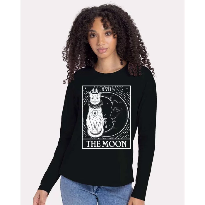 Vintage Tarot Card XVII The Moon Cat Womens Cotton Relaxed Long Sleeve T-Shirt