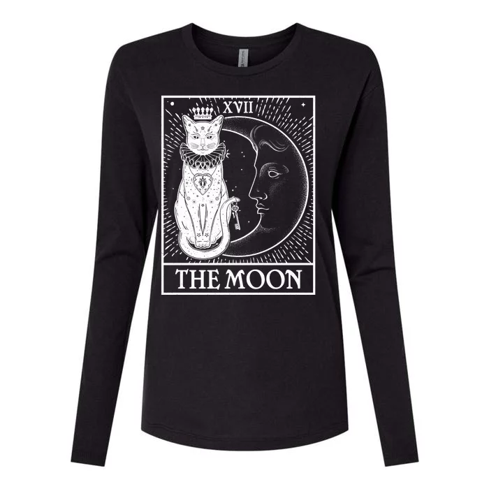 Vintage Tarot Card XVII The Moon Cat Womens Cotton Relaxed Long Sleeve T-Shirt