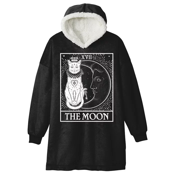 Vintage Tarot Card XVII The Moon Cat Hooded Wearable Blanket