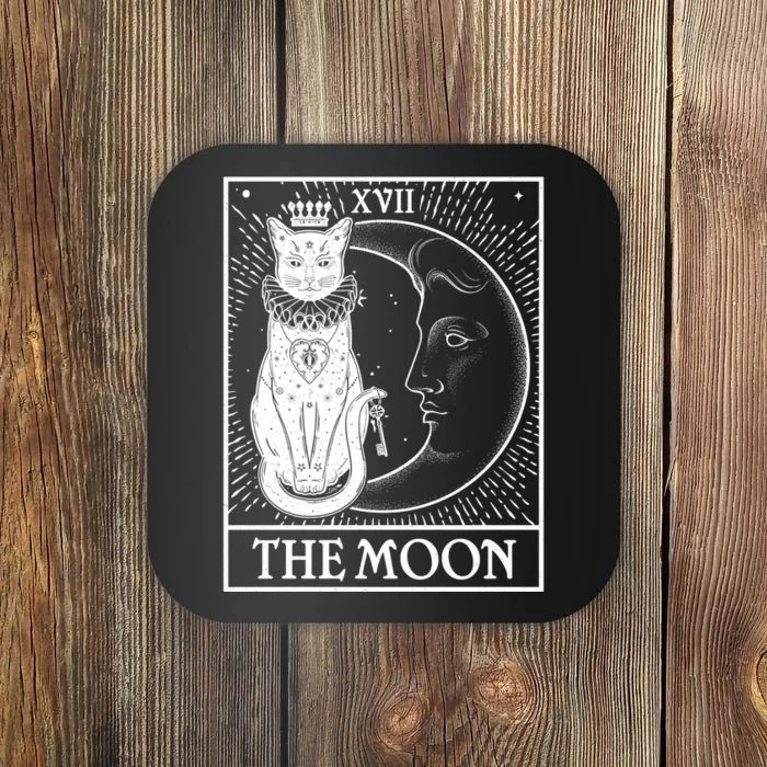 Vintage Tarot Card XVII The Moon Cat Coaster